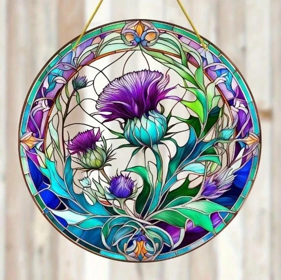 Décoration de fenêtre ou attrape soleil en Plexiglas avec des chardons